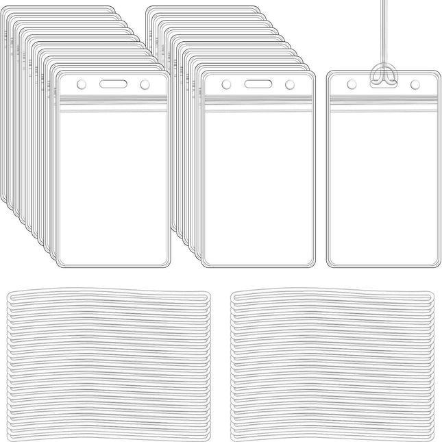 100 Pack Clear Plastic Luggage Bag Tag Holder Badge Label Tag Holder with 100 Pack Luggage Loops Straps for Office Business Travel Supplies.