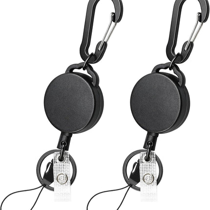 2 Pack Retractable Keychain Heavy Duty Retractable Badge Reel Carabiner with 30” Retractable Cord, Black.