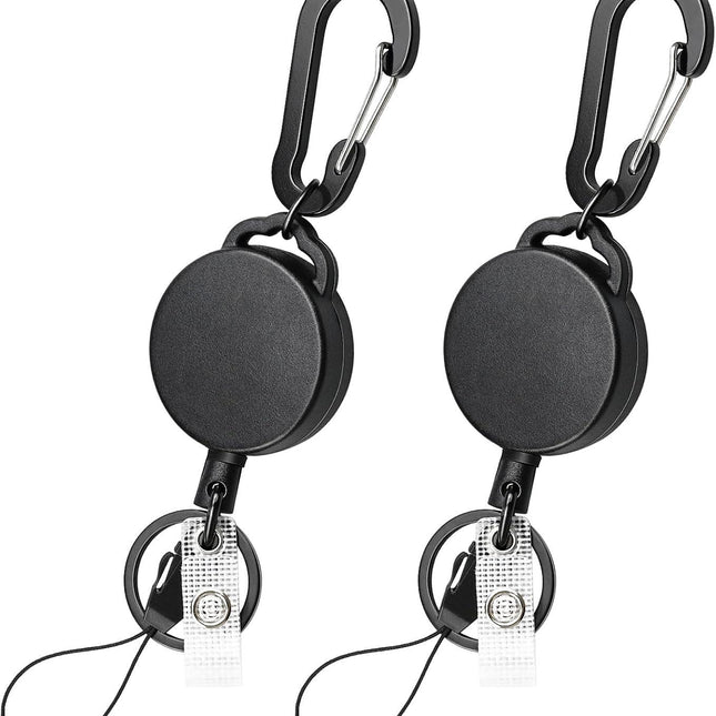 2 Pack Retractable Keychain Heavy Duty Retractable Badge Reel Carabiner with 30” Retractable Cord, Black.