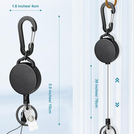 2 Pack Retractable Keychain Heavy Duty Retractable Badge Reel Carabiner with 30” Retractable Cord, Black.