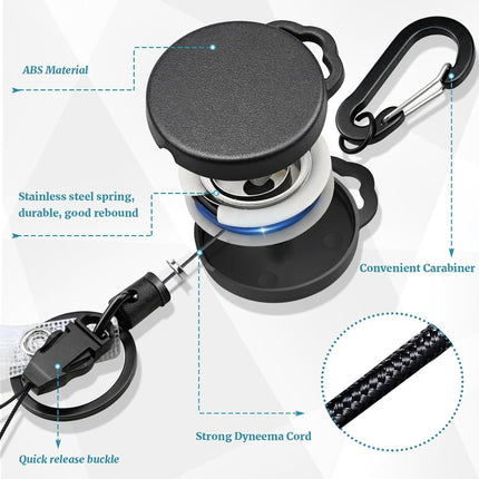 2 Pack Retractable Keychain Heavy Duty Retractable Badge Reel Carabiner with 30” Retractable Cord, Black.