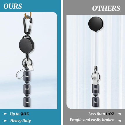 2 Pack Retractable Keychain Heavy Duty Retractable Badge Reel Carabiner with 30” Retractable Cord, Black.