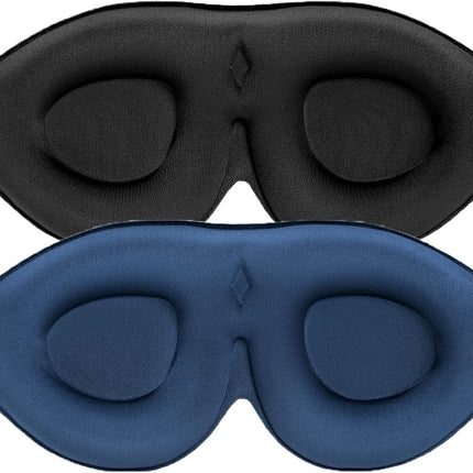2 Pack 100% Blackout Sleep Masks Most Comfortable Contoured Eye Cups and Nose Covering for Women Men, 3D Pillow Eye Masks 0 Pressure on Eyelids & Eyelashes(Black&Navy).