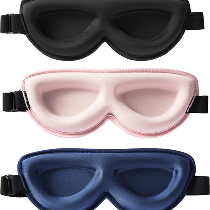 Sleep Masks for Petite Face Small Head,   3 Pack Stitched Eye Masks with Contoured Cups for Women Kids Children Teens, Machine Washable (Black, Blue, Pink).