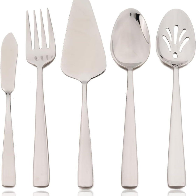 5-Piece Glossy Handle Silverware Hostess Set Stainless Steel Flatware Serving Set for Buffet Party Home Restaurant Mirror Polished Dishwasher Safe.