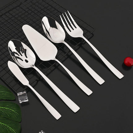 5-Piece Glossy Handle Silverware Hostess Set Stainless Steel Flatware Serving Set for Buffet Party Home Restaurant Mirror Polished Dishwasher Safe.