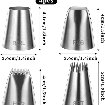 4 Pcs Extra Large Piping Tips Set Stainless Steel Square Round Cream Piping Tip Large Frosting Tips for Cake Decorating Cupcakes Cookies Puff Pastry.