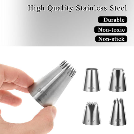 4 Pcs Extra Large Piping Tips Set Stainless Steel Square Round Cream Piping Tip Large Frosting Tips for Cake Decorating Cupcakes Cookies Puff Pastry.