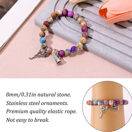 Cheer Bracelet, Imperial Stone Cheerleading Bracelet with Encouragement Card Charming Cheerleader Gifts Elegant Smooth Cheer Stuff with Cheerleader Jewelry Pendant.