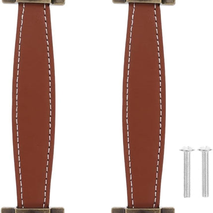 2pcs Vintage Replacement trunk handles leather cabinet handles drawer leather handle Luggage Handle Strap, Brown, Size 2, (632TO04N4SLG6O33FGRH8M).