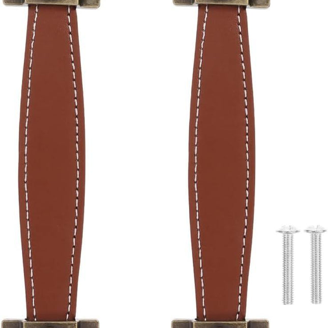 2pcs Vintage Replacement trunk handles leather cabinet handles drawer leather handle Luggage Handle Strap, Brown, Size 2, (632TO04N4SLG6O33FGRH8M).
