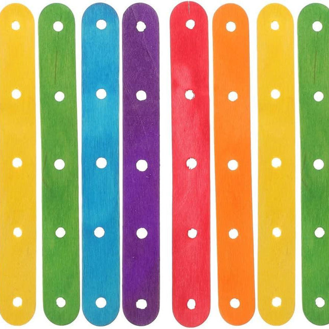 Wooden Lolly Sticks Craft Popsicle Sticks Craft Sticks Ice Cream Sticks with Holes DIY Crafts 50PCS (Colorful).