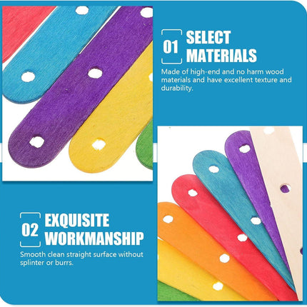 Wooden Lolly Sticks Craft Popsicle Sticks Craft Sticks Ice Cream Sticks with Holes DIY Crafts 50PCS (Colorful).