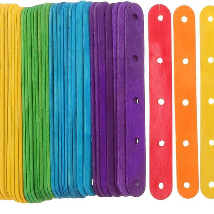 Wooden Lolly Sticks Craft Popsicle Sticks Craft Sticks Ice Cream Sticks with Holes DIY Crafts 50PCS (Colorful).