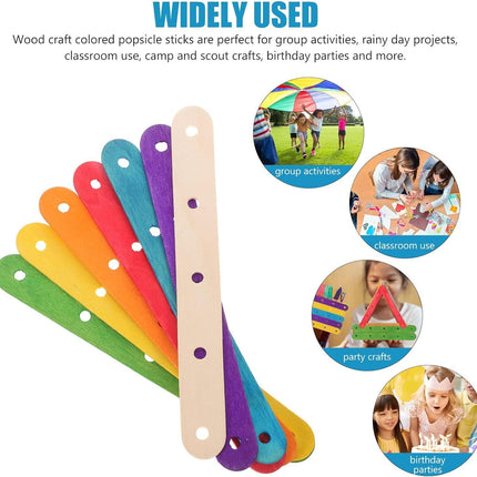 Wooden Lolly Sticks Craft Popsicle Sticks Craft Sticks Ice Cream Sticks with Holes DIY Crafts 50PCS (Colorful).