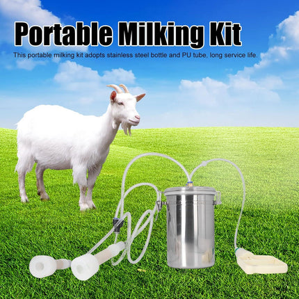 2L Goat Milking Machine, Large Capacity Manual Milking Machine Effort Saving Goat Milker Adjustable Pulsating Pump Stainless Steel Bottle Portable Milking Kit for Sheep, Cow, Goat.