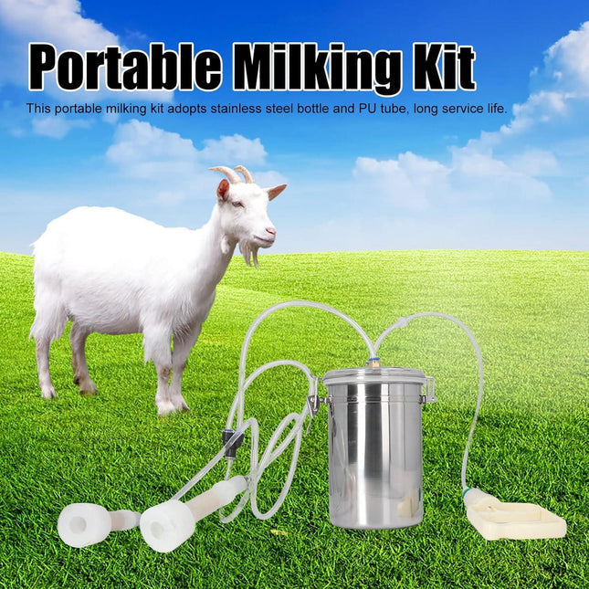 2L Goat Milking Machine, Large Capacity Manual Milking Machine Effort Saving Goat Milker Adjustable Pulsating Pump Stainless Steel Bottle Portable Milking Kit for Sheep, Cow, Goat.