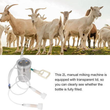 2L Goat Milking Machine, Large Capacity Manual Milking Machine Effort Saving Goat Milker Adjustable Pulsating Pump Stainless Steel Bottle Portable Milking Kit for Sheep, Cow, Goat.