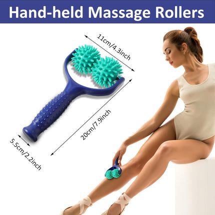 Handheld Spiky Massage Balls Rollers, 2 Wheel Spiky Massage Ball Rollers Silicone Manual Massage Roller with Handle Pressure Point Muscle Massage Tool for Foot Arm Body Neck Leg Pain Pressure Relief.
