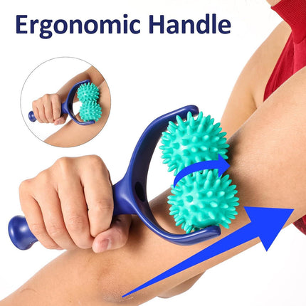 Handheld Spiky Massage Balls Rollers, 2 Wheel Spiky Massage Ball Rollers Silicone Manual Massage Roller with Handle Pressure Point Muscle Massage Tool for Foot Arm Body Neck Leg Pain Pressure Relief.