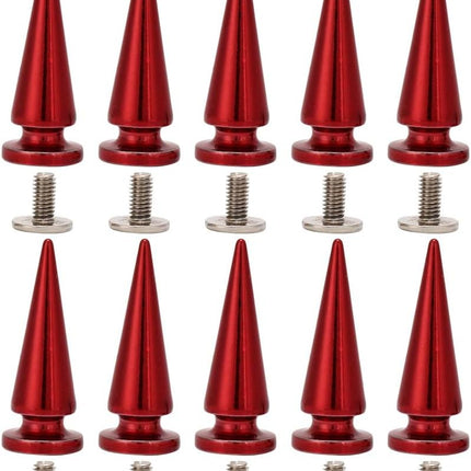 10Pcs 10x26MM Large Size Cone Spikes Punk Rivets Stud Screw Tree Shape Back Spikes for DIY Leather Shoes Jacket Craft Garment Bag(Red).