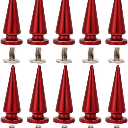 10Pcs 10x26MM Large Size Cone Spikes Punk Rivets Stud Screw Tree Shape Back Spikes for DIY Leather Shoes Jacket Craft Garment Bag(Red).