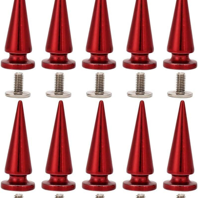 10Pcs 10x26MM Large Size Cone Spikes Punk Rivets Stud Screw Tree Shape Back Spikes for DIY Leather Shoes Jacket Craft Garment Bag(Red).