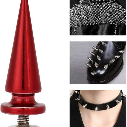 10Pcs 10x26MM Large Size Cone Spikes Punk Rivets Stud Screw Tree Shape Back Spikes for DIY Leather Shoes Jacket Craft Garment Bag(Red).