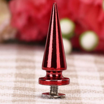 10Pcs 10x26MM Large Size Cone Spikes Punk Rivets Stud Screw Tree Shape Back Spikes for DIY Leather Shoes Jacket Craft Garment Bag(Red).