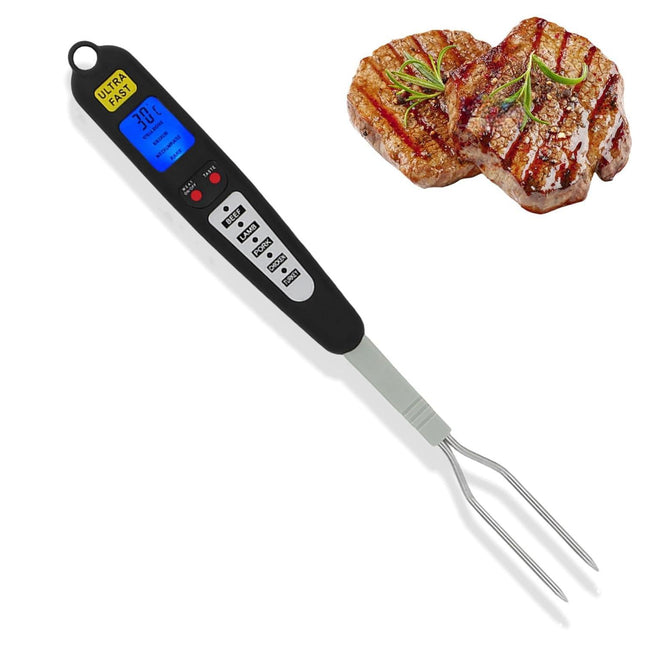 Digital Meat Thermometer Fork, Fast Read Grill Thermometer with LED Display and Stainless Steel Probes for Steak Chicken Pork Turkey Hot Grilled Food.