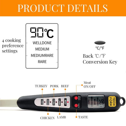 Digital Meat Thermometer Fork, Fast Read Grill Thermometer with LED Display and Stainless Steel Probes for Steak Chicken Pork Turkey Hot Grilled Food.