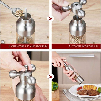 Salt and Pepper Grinder, Manual Stainless Steel Faucet Salt Shakers Mill with Handle, Refillable Adjustable Coarseness, for Home, Restaurant, BBQ,Gold,2PC.