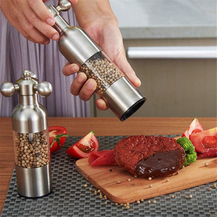 Salt and Pepper Grinder, Manual Stainless Steel Faucet Salt Shakers Mill with Handle, Refillable Adjustable Coarseness, for Home, Restaurant, BBQ,Gold,2PC.