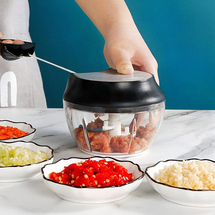 Manual Food Chopper - Onion Chopper Vegetable Cutter - Mini Chopper Nut Meats - Vegetable Dicer - Hand Chopper - Chopper One Piece - Black - 3 Cup.