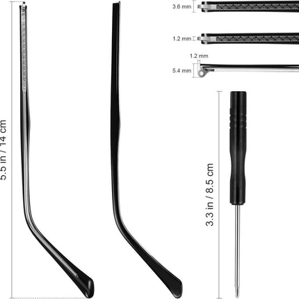 1 Pair Metal Glasses Replacement Temple, Eyeglass Arms Legs Replacement, Glasses Repair Kit Universal Glasses Arm Replacement Legs for Glasses, Sunglasses, Black.