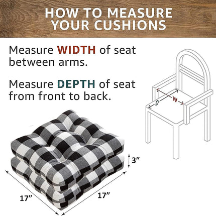 Kitchen Chair Cushions with Ties, Set of 2 Buffalo-Checked Dining Pads Seat for Chairs, 17 x inches Buffalo-Plaid Christmas Decoration Home (Black White Small Stripes) (BD906455-2).