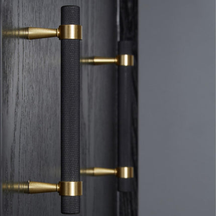 50PCS/Lot Solid Brass Cabinet Pulls Modern Gold with Black Knurled Textured Cabinet Handles Brass Pulls for Dresser Door Drawer Cabinet Hardware (128mm(96mm Hole Centers)).