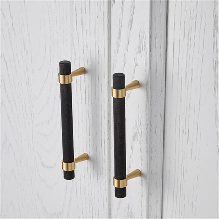 50PCS/Lot Solid Brass Cabinet Pulls Modern Gold with Black Knurled Textured Cabinet Handles Brass Pulls for Dresser Door Drawer Cabinet Hardware (128mm(96mm Hole Centers)).