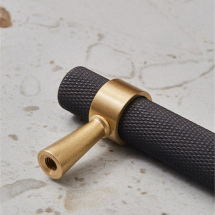 50PCS/Lot Solid Brass Cabinet Pulls Modern Gold with Black Knurled Textured Cabinet Handles Brass Pulls for Dresser Door Drawer Cabinet Hardware (128mm(96mm Hole Centers)).
