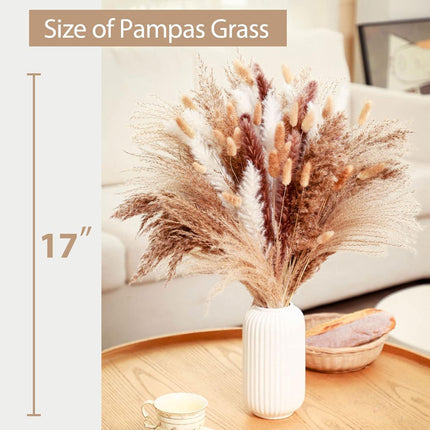 120 Pcs Dried Pampas Grass 17 Inch White Pompas Bouquet Fluffy Dry Pompous Bunny Tails Flower Small Pampass for Room Boho Home Farmhouse Decorations Wedding Pompass Flowers Arrangement Decor.