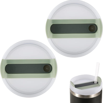 2pcs Green Tumbler Lids for Stanley Adventure Quencher & Quencher H2.0 40oz, No Leakage, Slide Closure, Plastic & Silicone, Dishwasher Safe.