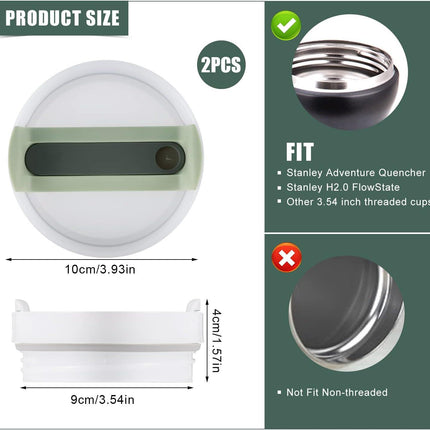 2pcs Green Tumbler Lids for Stanley Adventure Quencher & Quencher H2.0 40oz, No Leakage, Slide Closure, Plastic & Silicone, Dishwasher Safe.