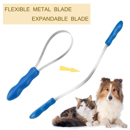 Dual-Sided Shedding Blade Dogs Hair Brush - Stainless Steel Grooming Horse Tool with No-slip Grip - Fine Teeth for Long, Short.