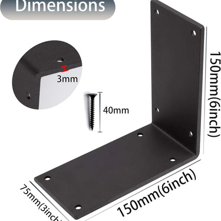 4Packs Heavy Duty Steel Corner Brackets, 90 Degree Angle Bracket-6"x 6" Large L Brackets Connector Brace, Sturdy L Braces for Building Decorative Knee Braces, Angle Brackets for Wood  Projects.