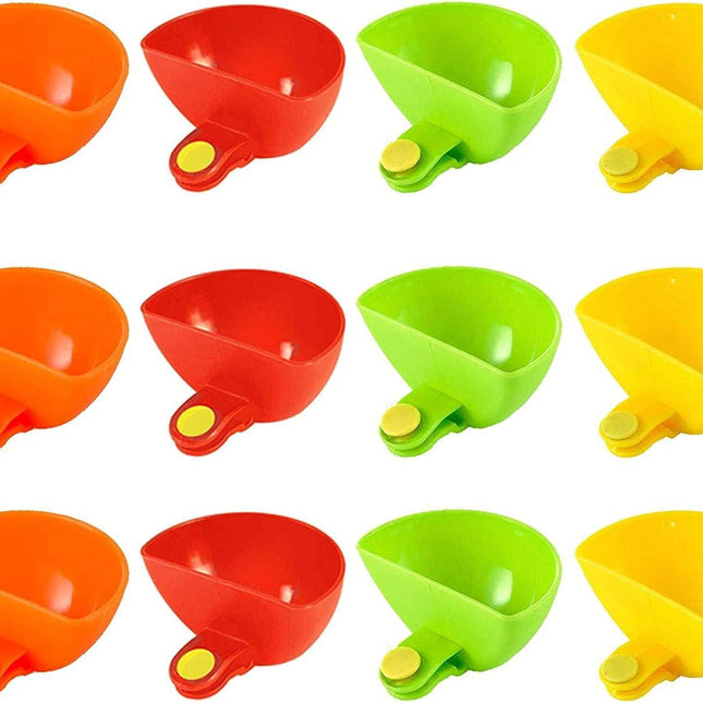 12 Pack Assorted Colors Modern, Compact Plastic Dip Bowl, Progressive Assorted Plate Clip-on Holder for Spice, Salt, Tomato Sauce, Sugar, Vinegar (12PC).