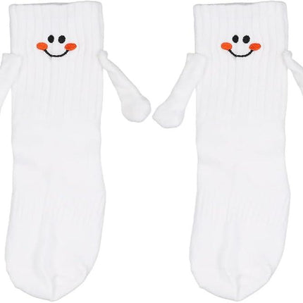 2 Pairs Hand Holding Socks for Kids, Funny Magnetic Mid-Tube Socks White Smile Face Matching Crazy Silly Slipper Socks Magnet Friendship Birthday Gift for Children Toddler (1-3T).