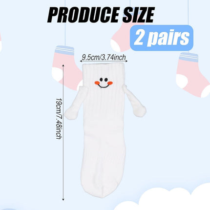 2 Pairs Hand Holding Socks for Kids, Funny Magnetic Mid-Tube Socks White Smile Face Matching Crazy Silly Slipper Socks Magnet Friendship Birthday Gift for Children Toddler (1-3T).