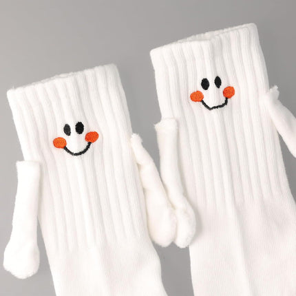 2 Pairs Hand Holding Socks for Kids, Funny Magnetic Mid-Tube Socks White Smile Face Matching Crazy Silly Slipper Socks Magnet Friendship Birthday Gift for Children Toddler (1-3T).