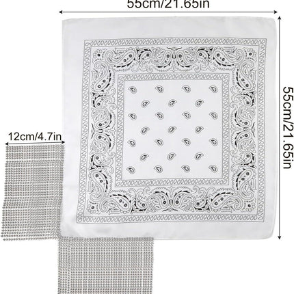 2pcs Rhinestone Fringe Bandana, Rhinestone Scarf for Women Sparkly Disco Cowgirl Bachelorette Bandanas Bling Bandanas Party Supplies for Men Women.