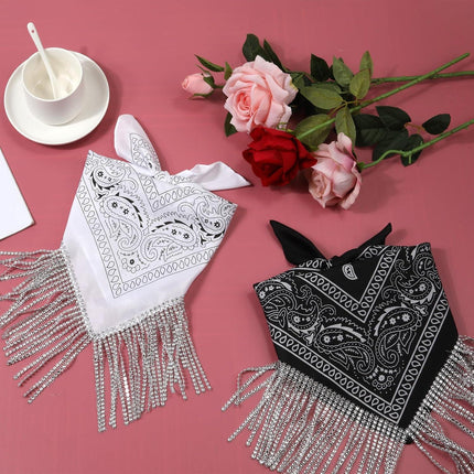 2pcs Rhinestone Fringe Bandana, Rhinestone Scarf for Women Sparkly Disco Cowgirl Bachelorette Bandanas Bling Bandanas Party Supplies for Men Women.